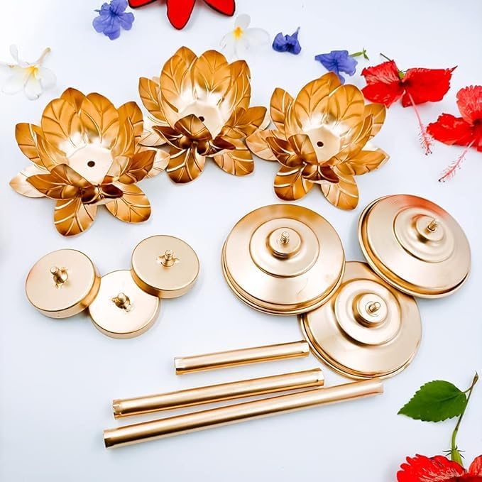 Golden Metal Lotus Shape Tealight Candle Holder Set of 3